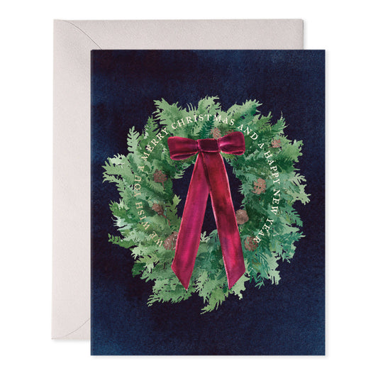 Velvet Bow Wreath Boxed Set of 6 Christmas Greeting Cards