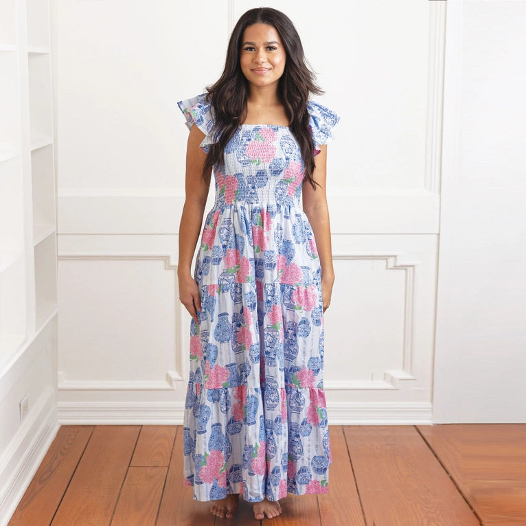 Smocked Flutter Sleeve Dress