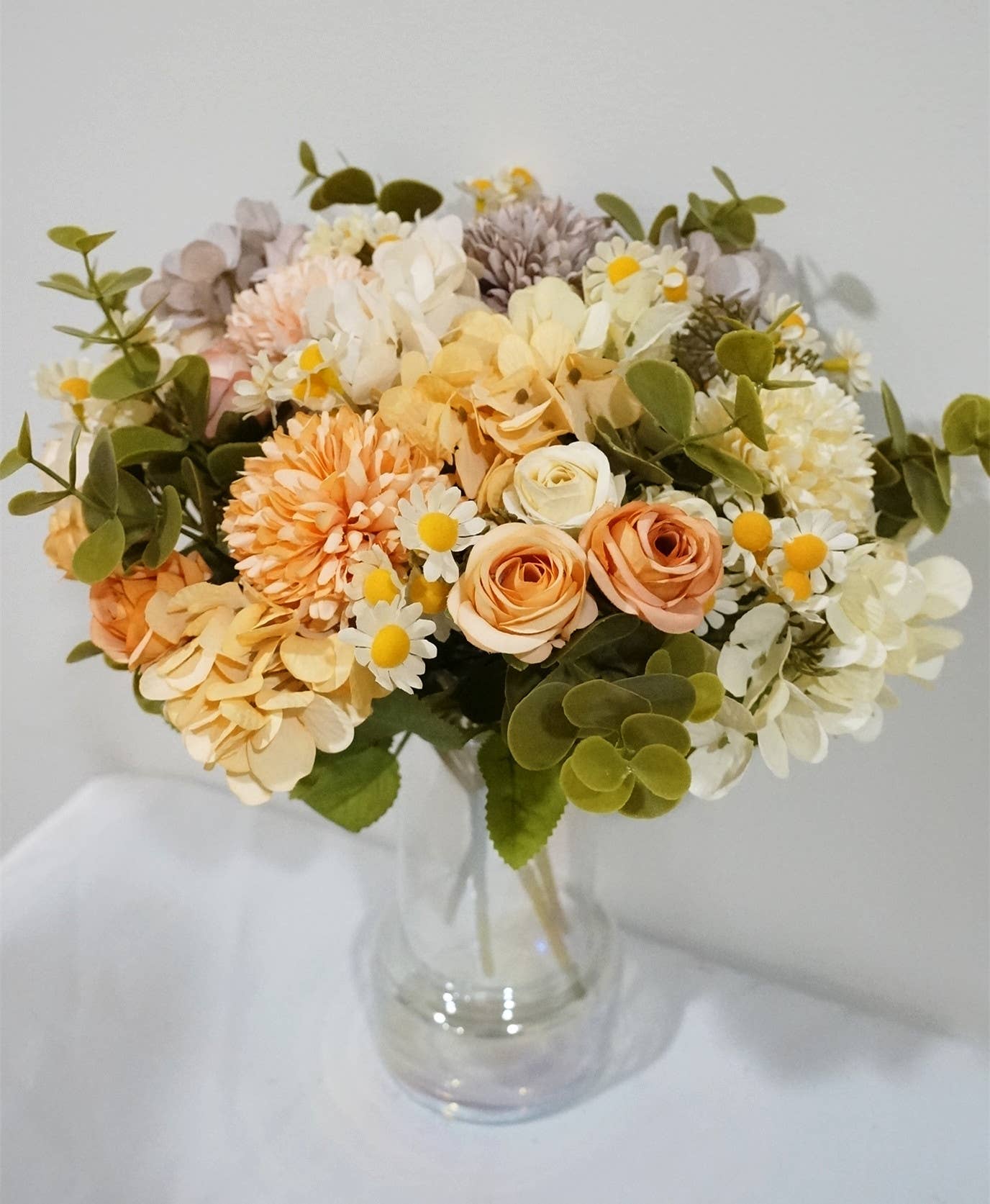 12''T Silk Mixed Floral Bouquet, Rose/Hyrangeas/Mums/Daisies