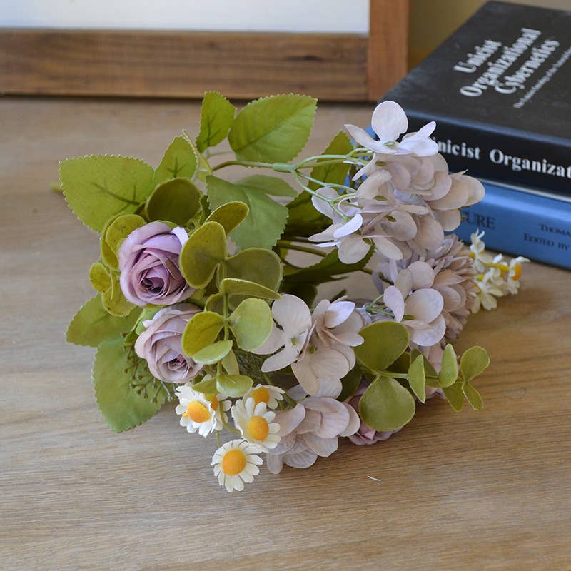 12''T Silk Mixed Floral Bouquet, Rose/Hyrangeas/Mums/Daisies