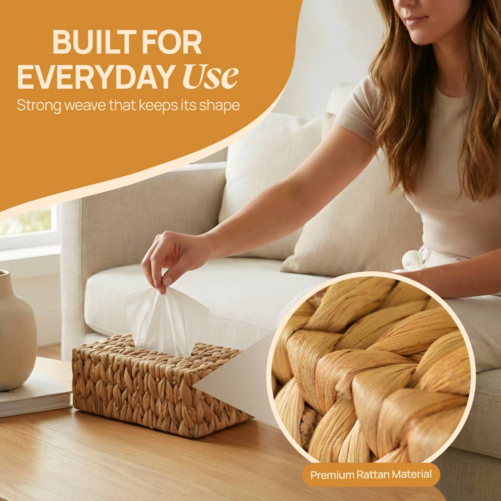 Wicker Tissue Box Cover, Size of a Kleenex Tissue Box