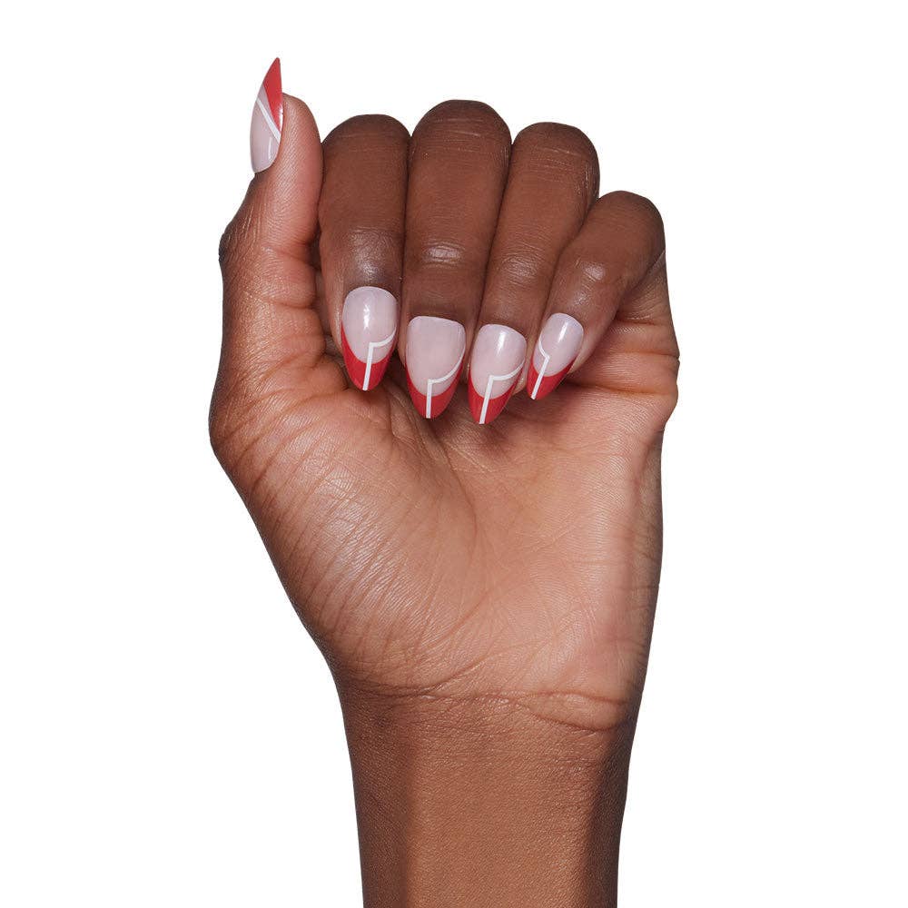 Red Martini Press-On Nails| Red French Tip| Geometric Design