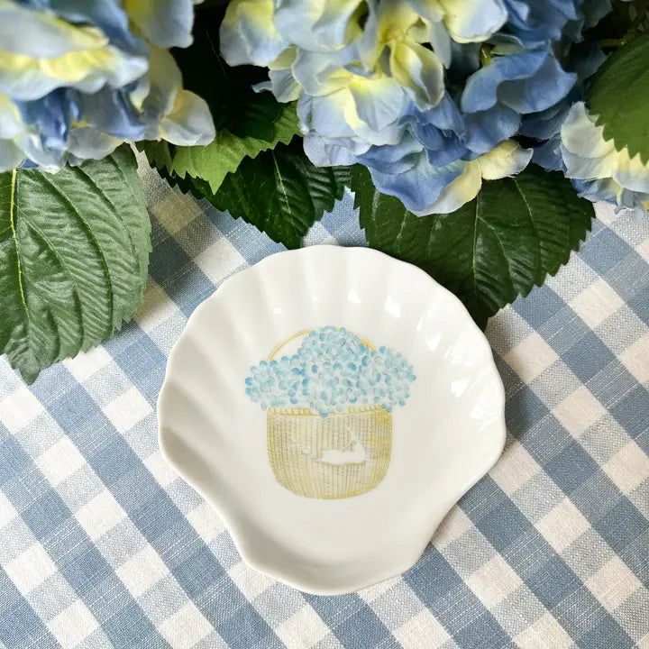 Nantucket Basket Blue Hydrangea Ring Jewelry Dish