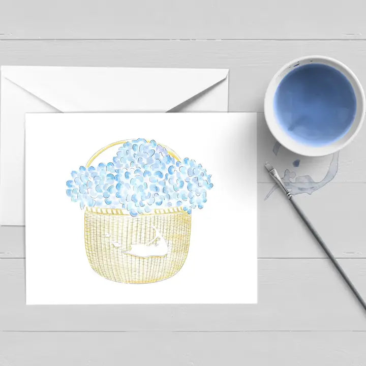 Hydrangea Nantucket Basket with Map Single Sleeved Card