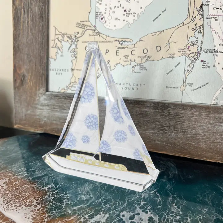 Hydrangea Sailboat Acrylic Shelf Print