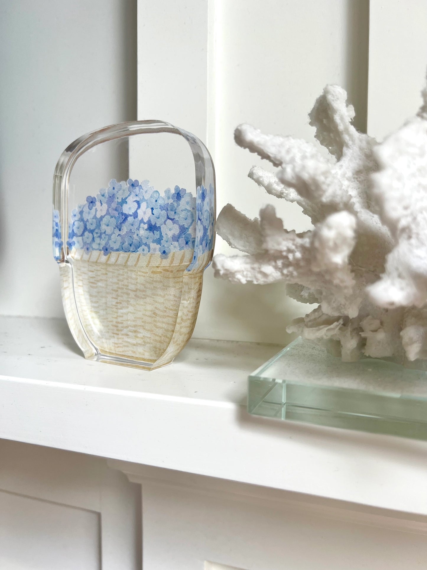 Nantucket Basket Hydrangeas Watercolor Acrylic Shelf Print