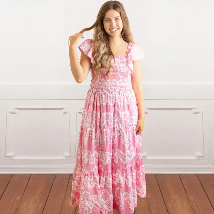 Smocked Flutter Sleeve Dress