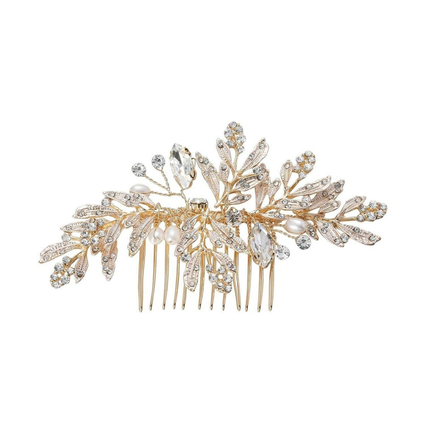 Leaf Shape Faux Pearl with Rhinestone Hair Comb