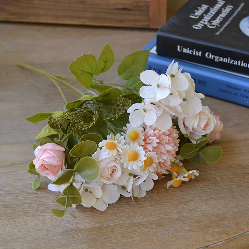 12''T Silk Mixed Floral Bouquet, Rose/Hyrangeas/Mums/Daisies