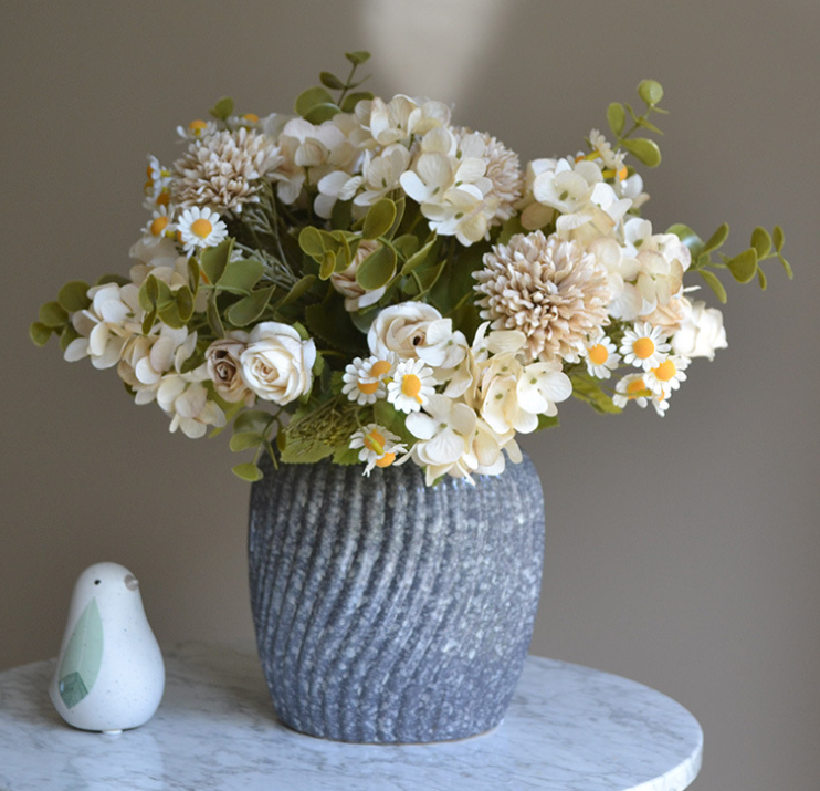 12''T Silk Mixed Floral Bouquet, Rose/Hyrangeas/Mums/Daisies