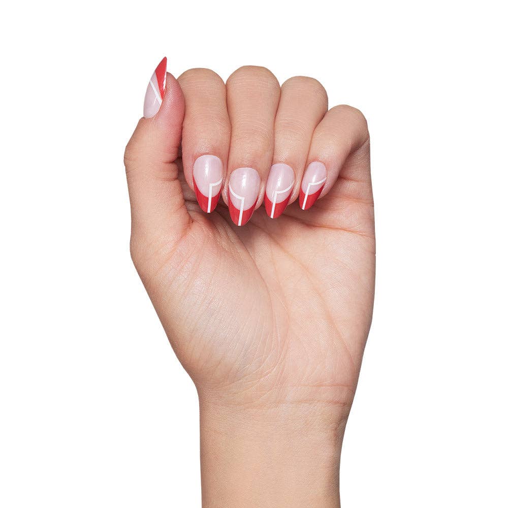 Red Martini Press-On Nails| Red French Tip| Geometric Design