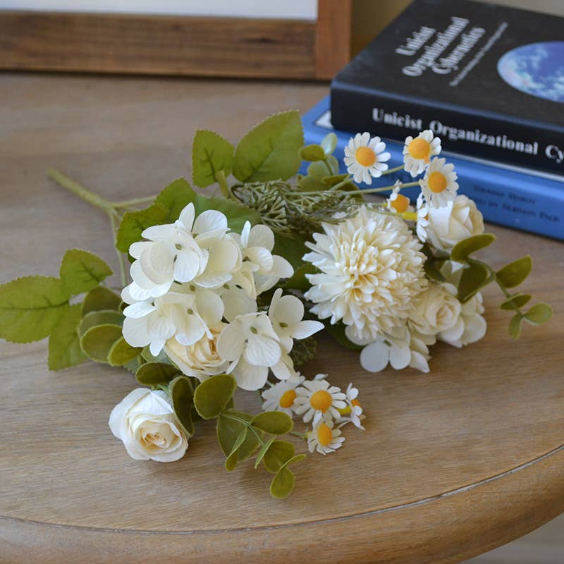 12''T Silk Mixed Floral Bouquet, Rose/Hyrangeas/Mums/Daisies