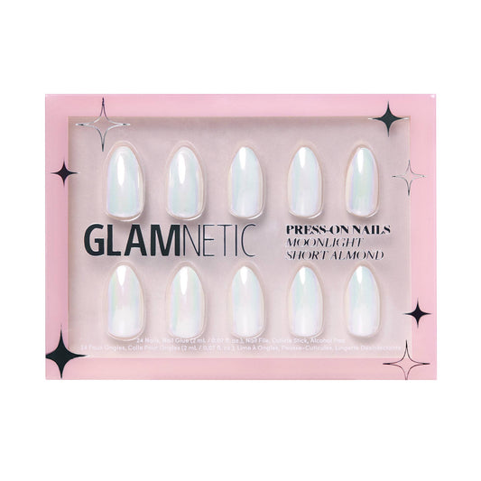 Moonlight Press-On Nails|Pearlescent White| Short Almond