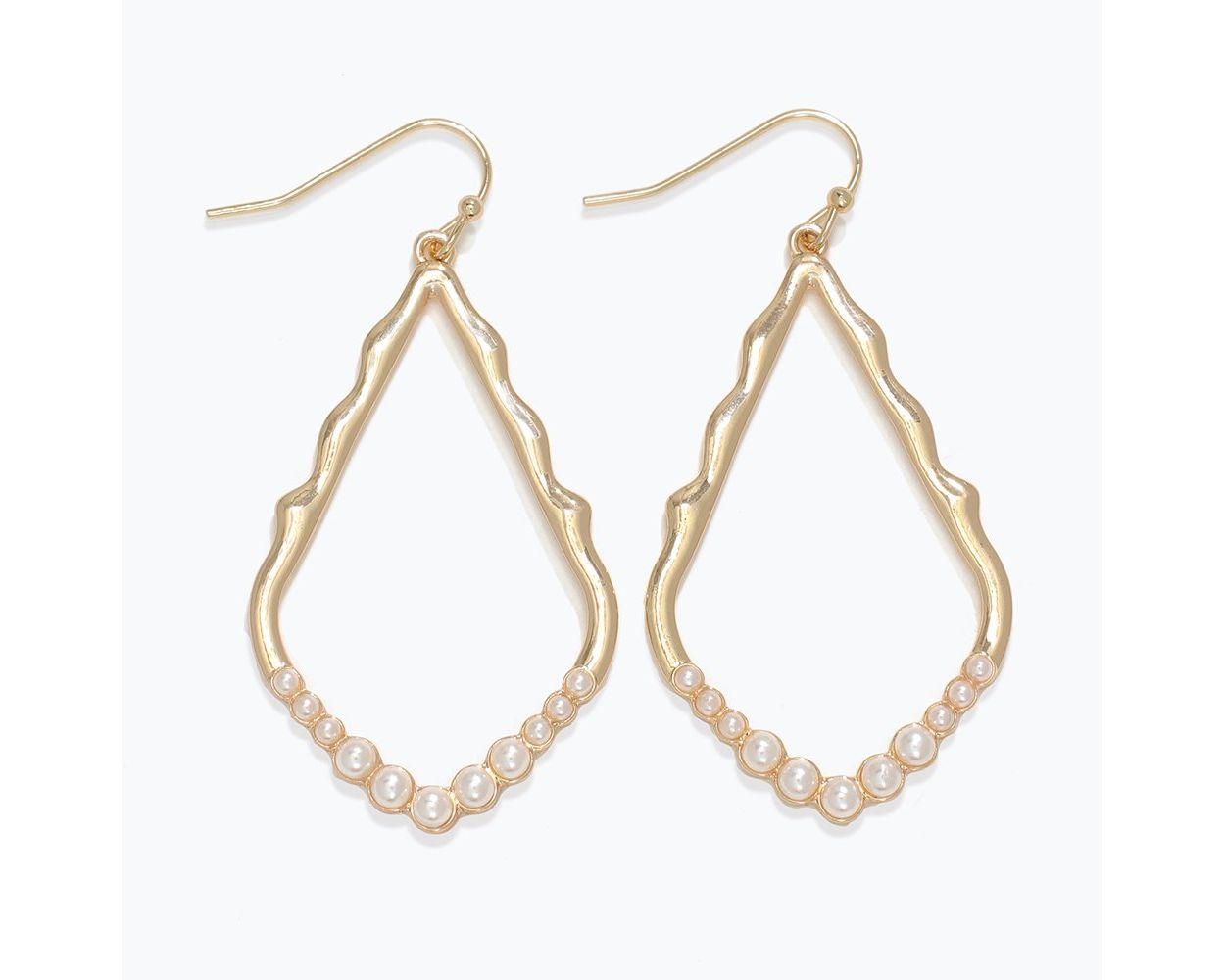Gold Open Drops w Pearl Earrings