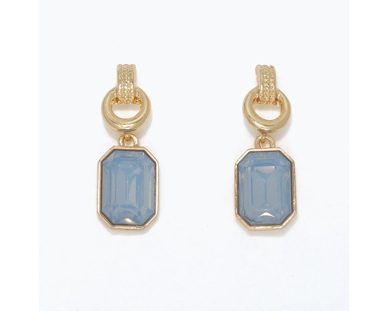 Gold w Light Blue Crystal Earrings