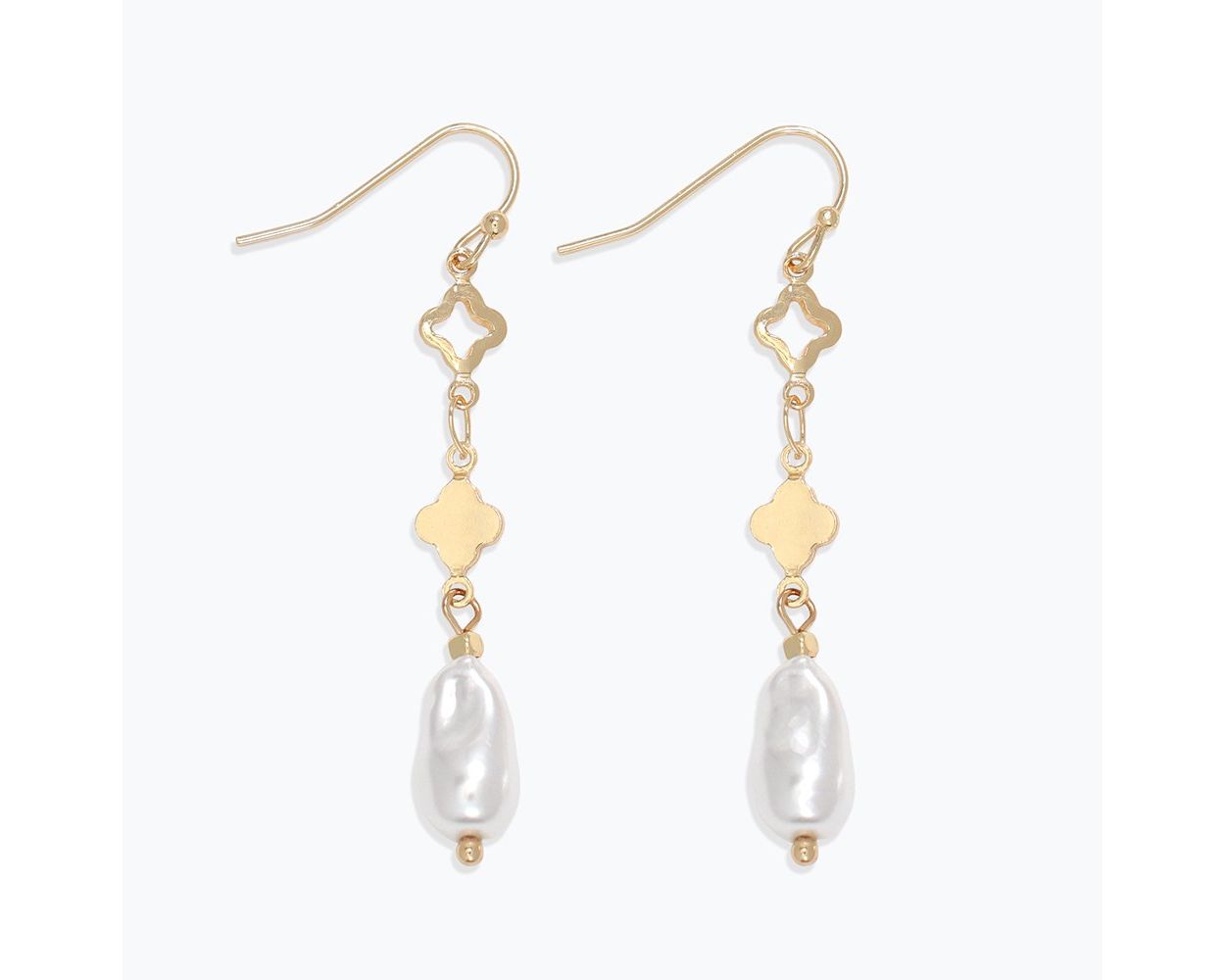 Gold Clover + Pearl Drop Earrings