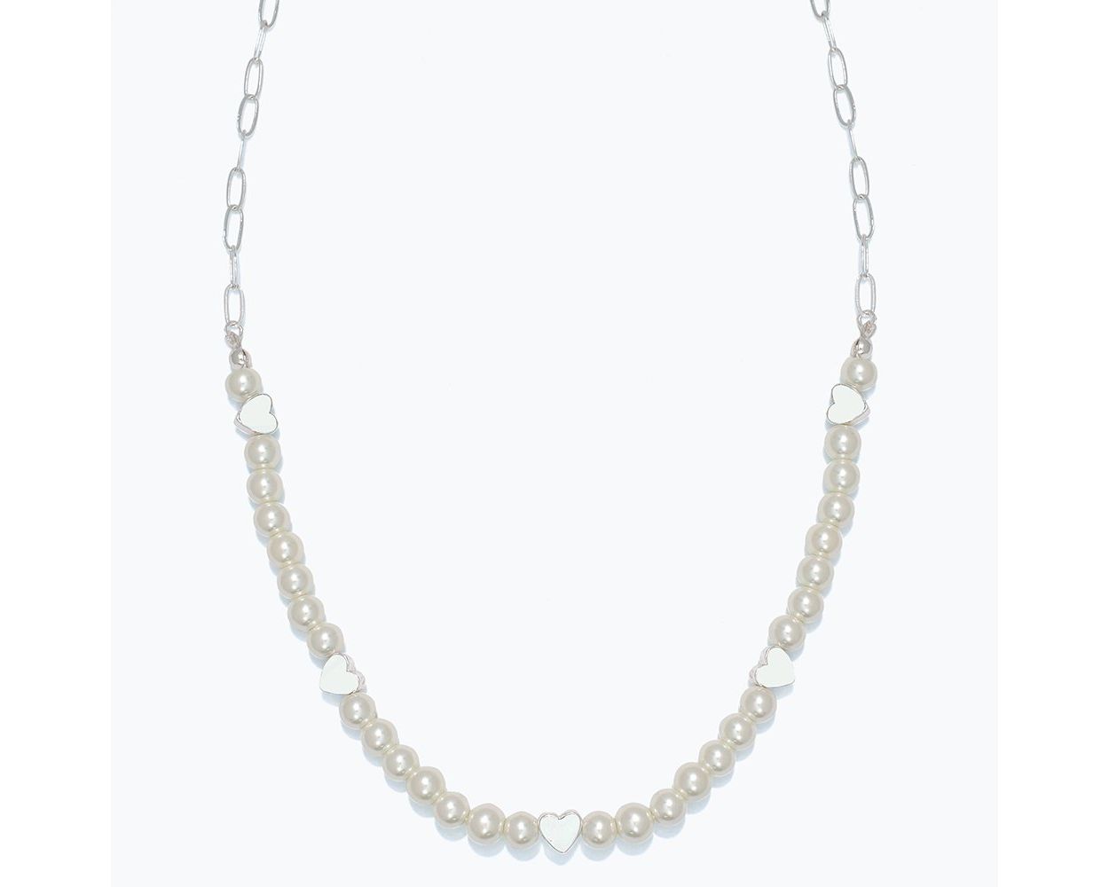 Silver Hearts + Pearl Necklace