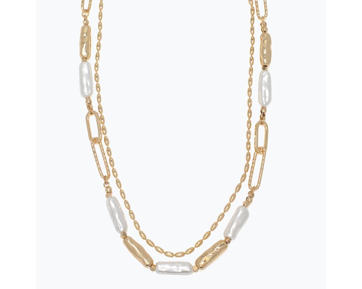 Necklace-Gold Chain Layers w Pearls Necklace