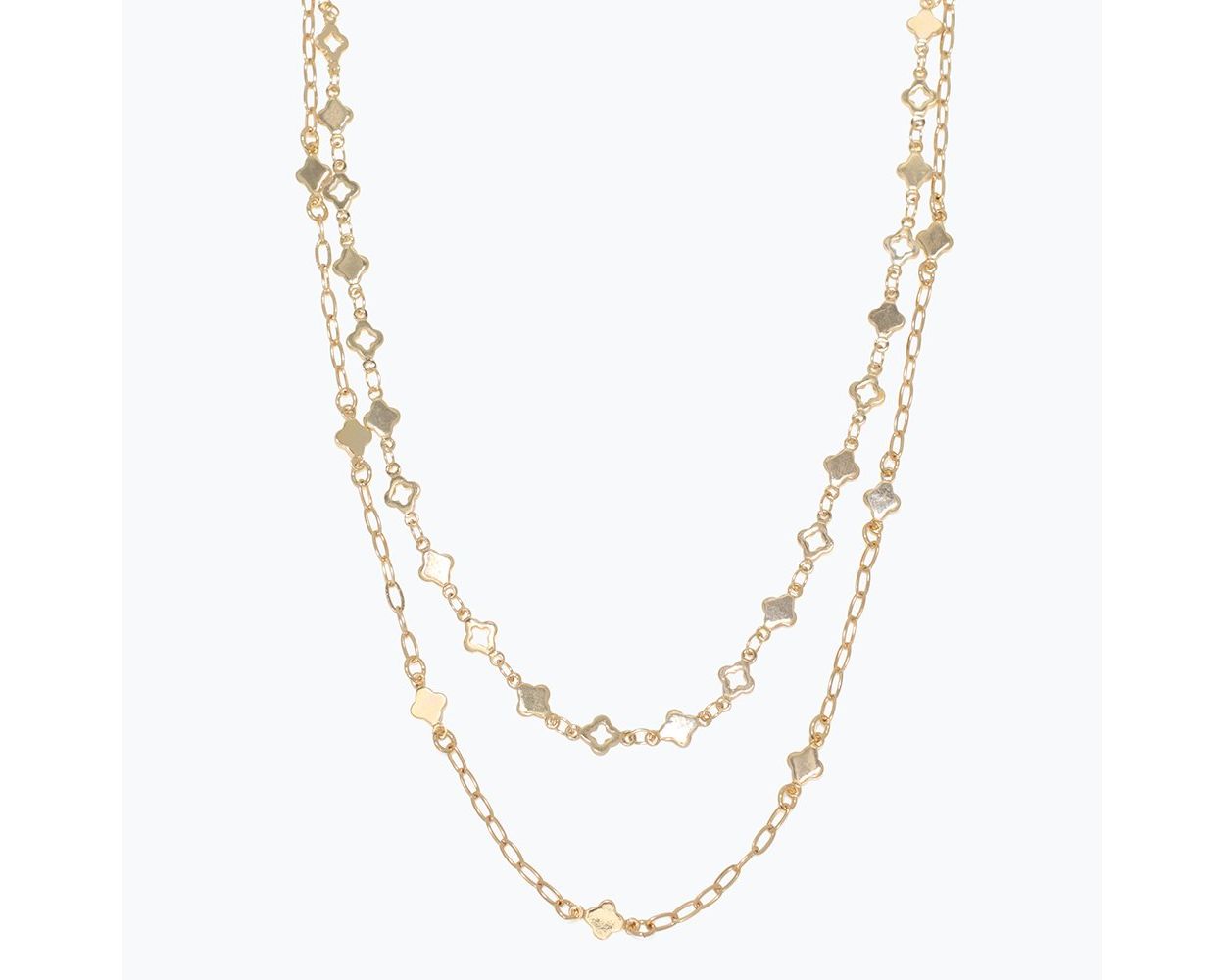 Layered Gold Clover Chains Necklace