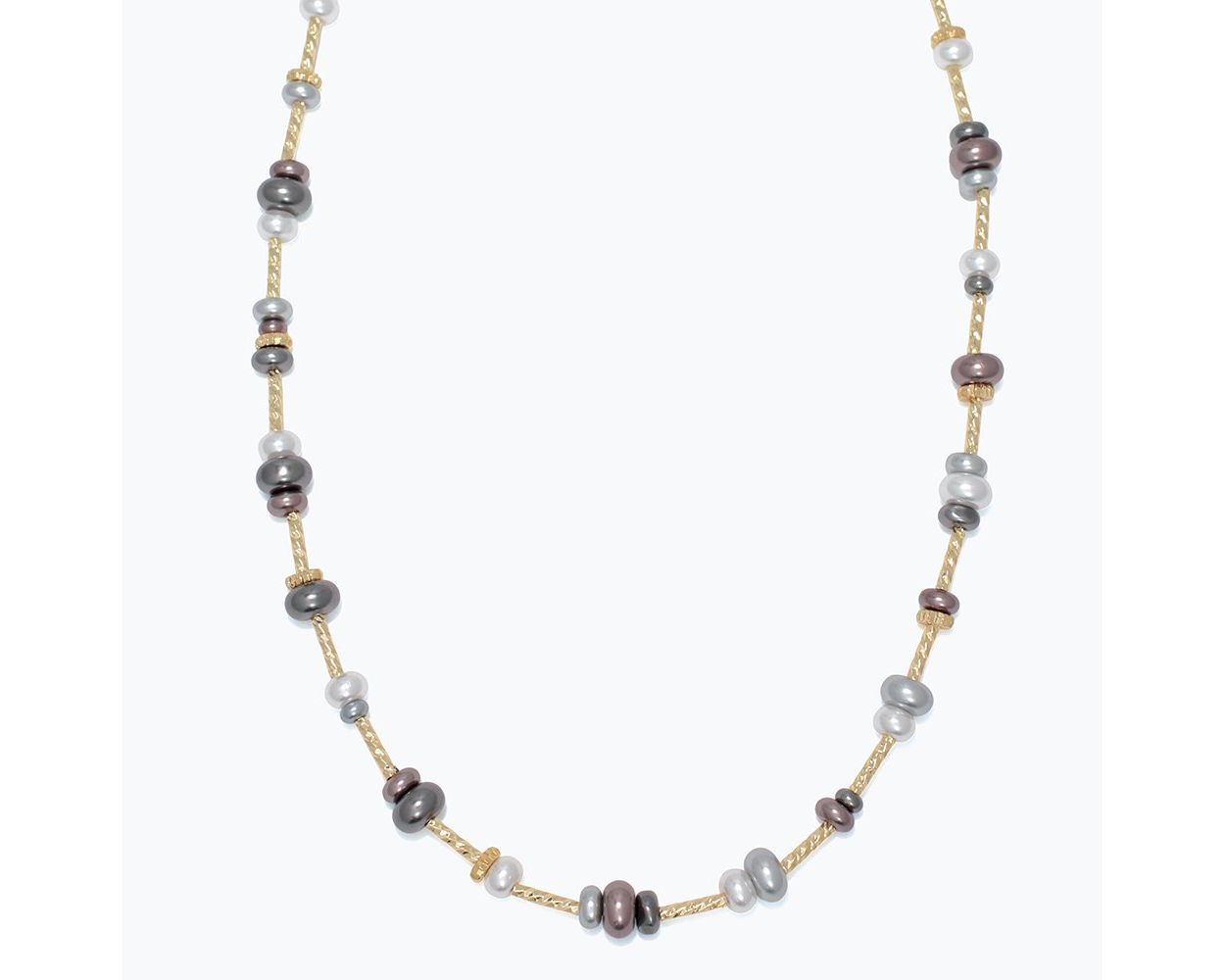 Tri-Color Pearls w Gold Necklace