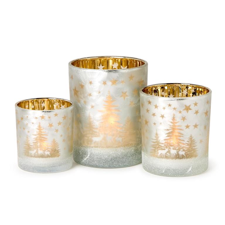 Forest Whimsy Shimmering Winter Forest Scene Tealight Candleholders