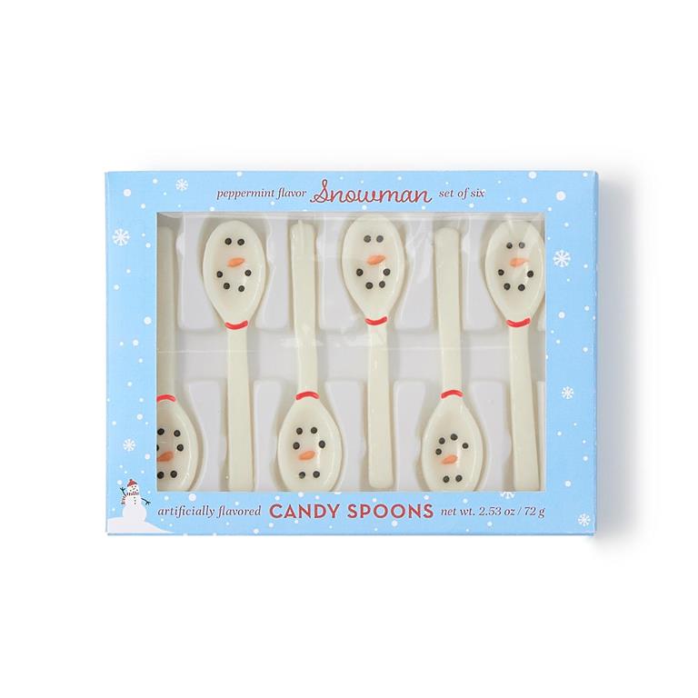 Snowman Set of 6 Peppermint Flavor Candy Spoons in Gift Box