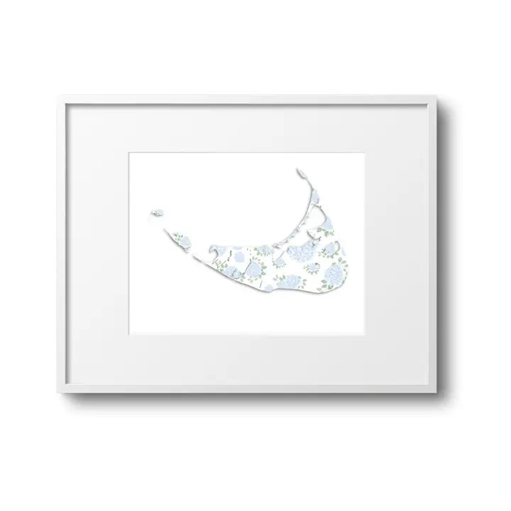 Hydrangea Nantucket Map Art Print - 8x10 in
