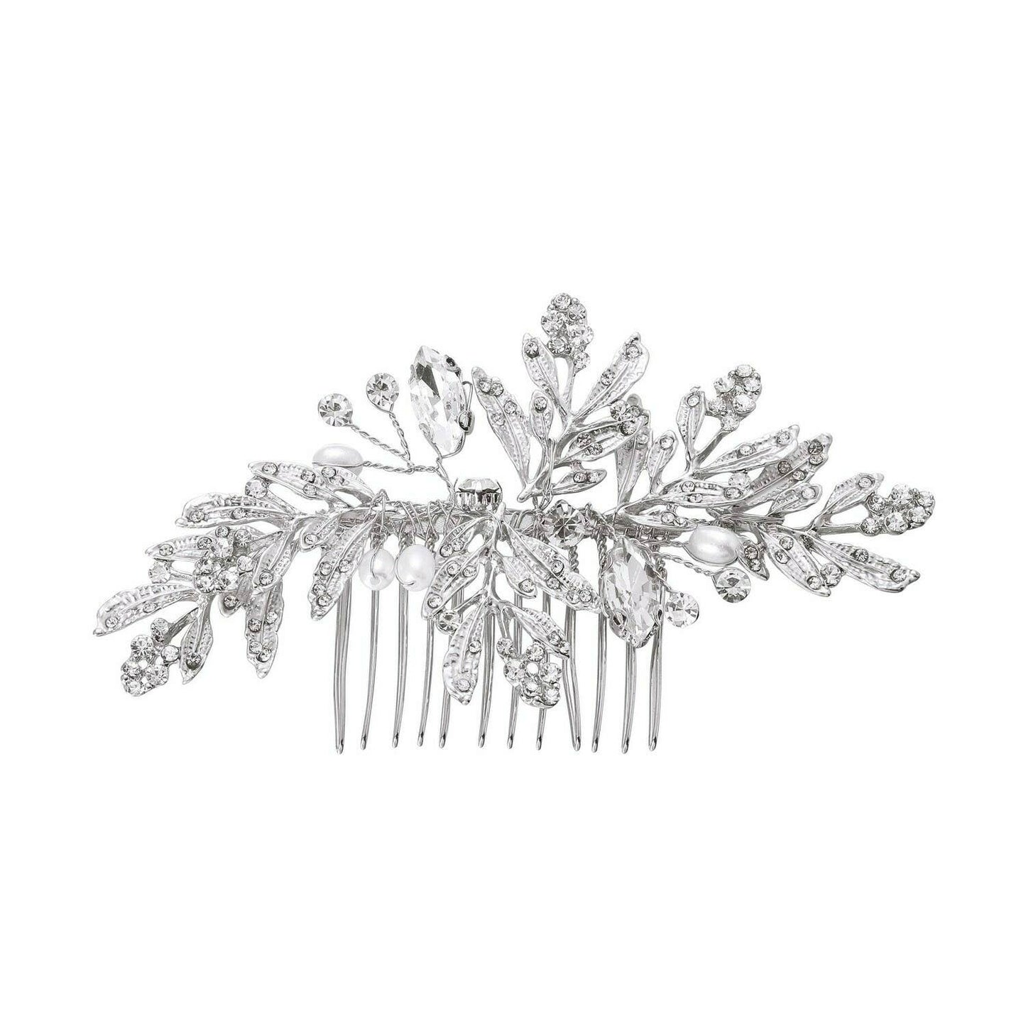 Leaf Shape Faux Pearl with Rhinestone Hair Comb