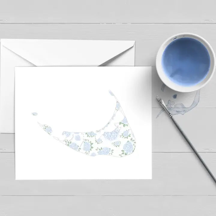 Hydrangea Nantucket Map Watercolor Single Sleeved Card