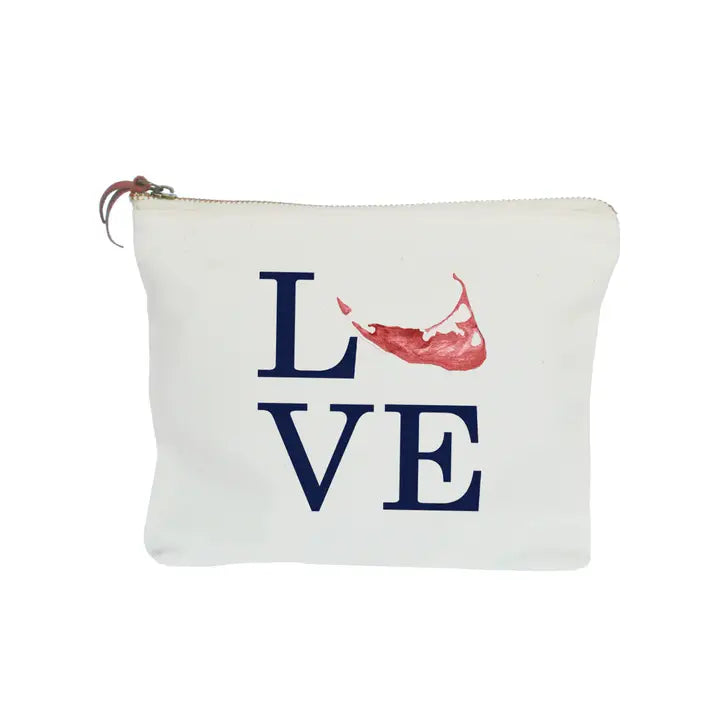 Love Nantucket Island Navy Text with Red Island Zipper Pouch