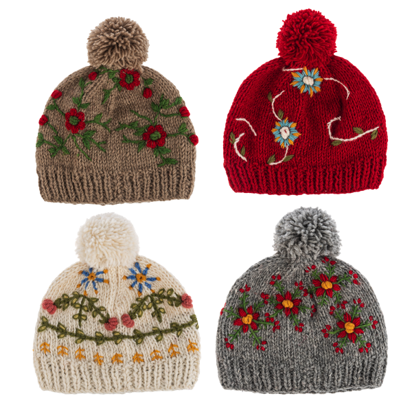 Embroidered Beanie Hat w/Pom-Pom