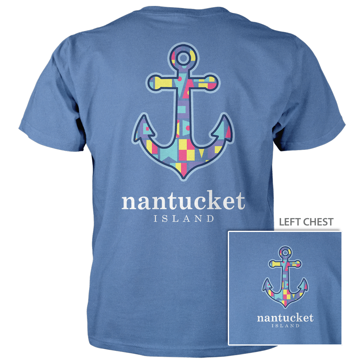 NANTUCKET NAUTICAL FLAG ANCHOR T-SHIRT FLO BLUE
