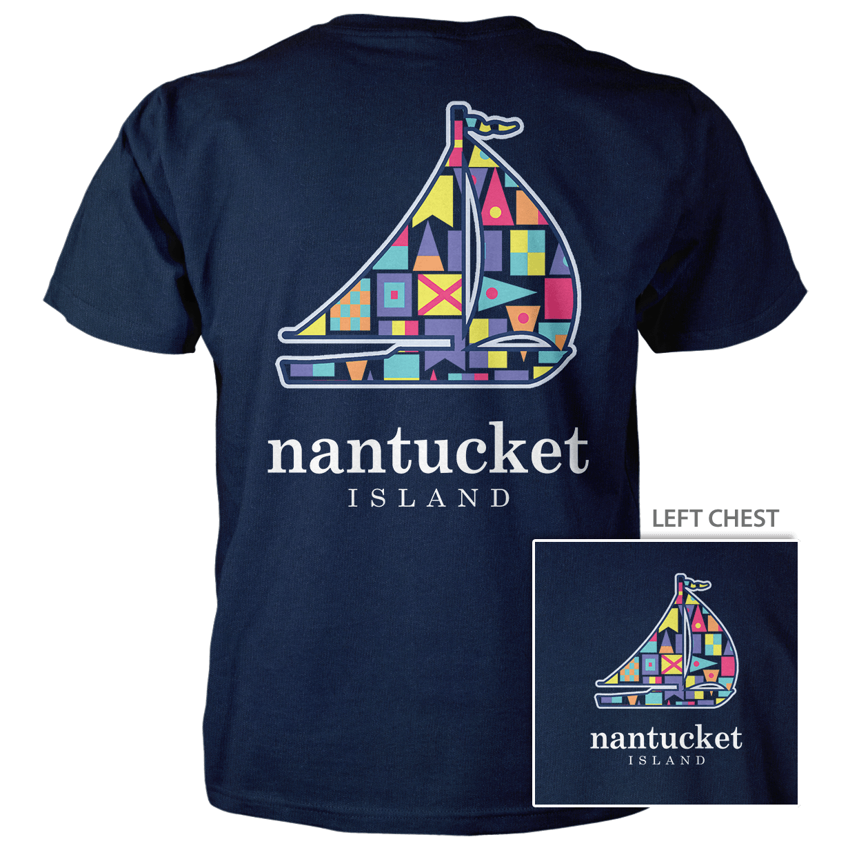 NANTUCKET NAUTICAL FLAG SAILBOAT T-SHIRT NAVY