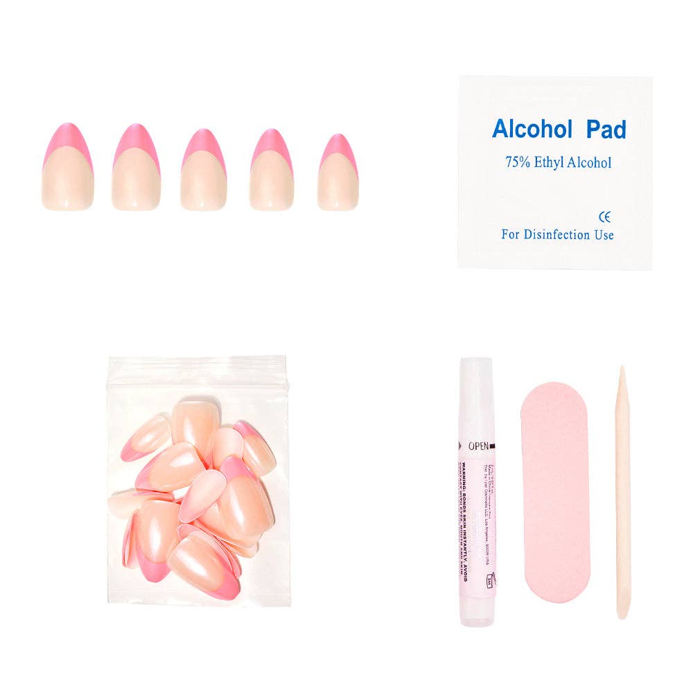 Bubble Gum Glaze Press-On Nails|Pink French Tip|Pink