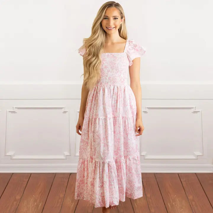 Smocked Flutter Sleeve Dress