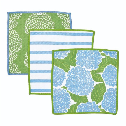 Blue Hydrangea blu Dish Cloth Set of 3