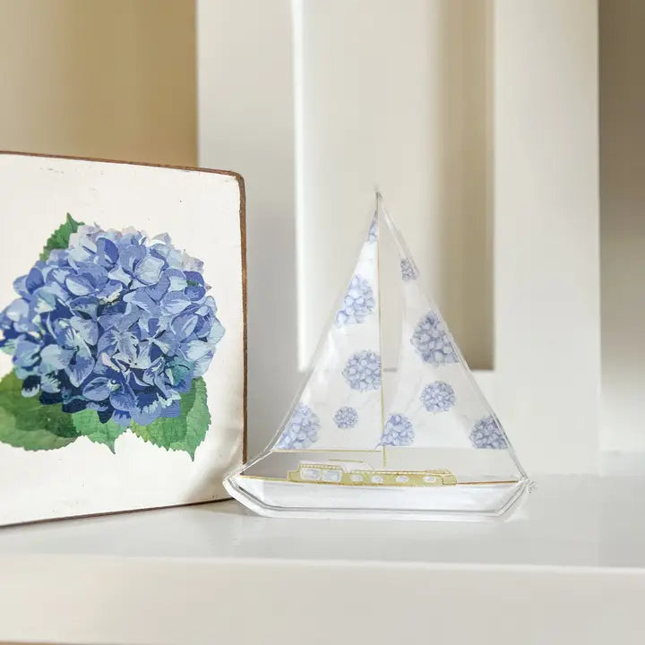 Hydrangea Sailboat Acrylic Shelf Print