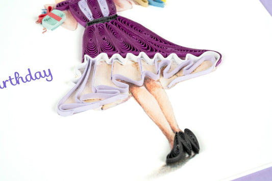 Quilled Birthday Woman with Bouquet Greeting Card