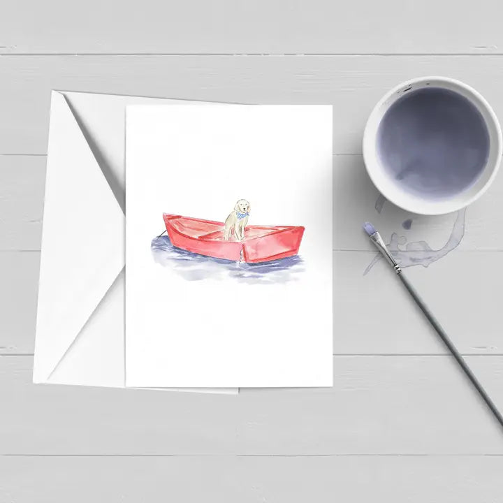 Nantucket Golden Retriever Boat Watercolor Greeting Card