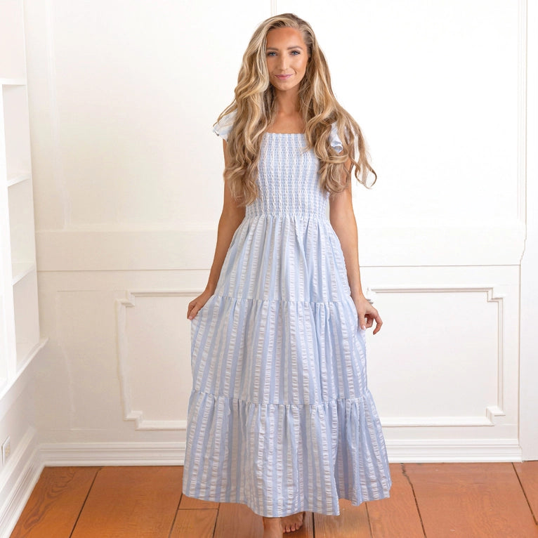 Smocked Flutter Sleeve Dress
