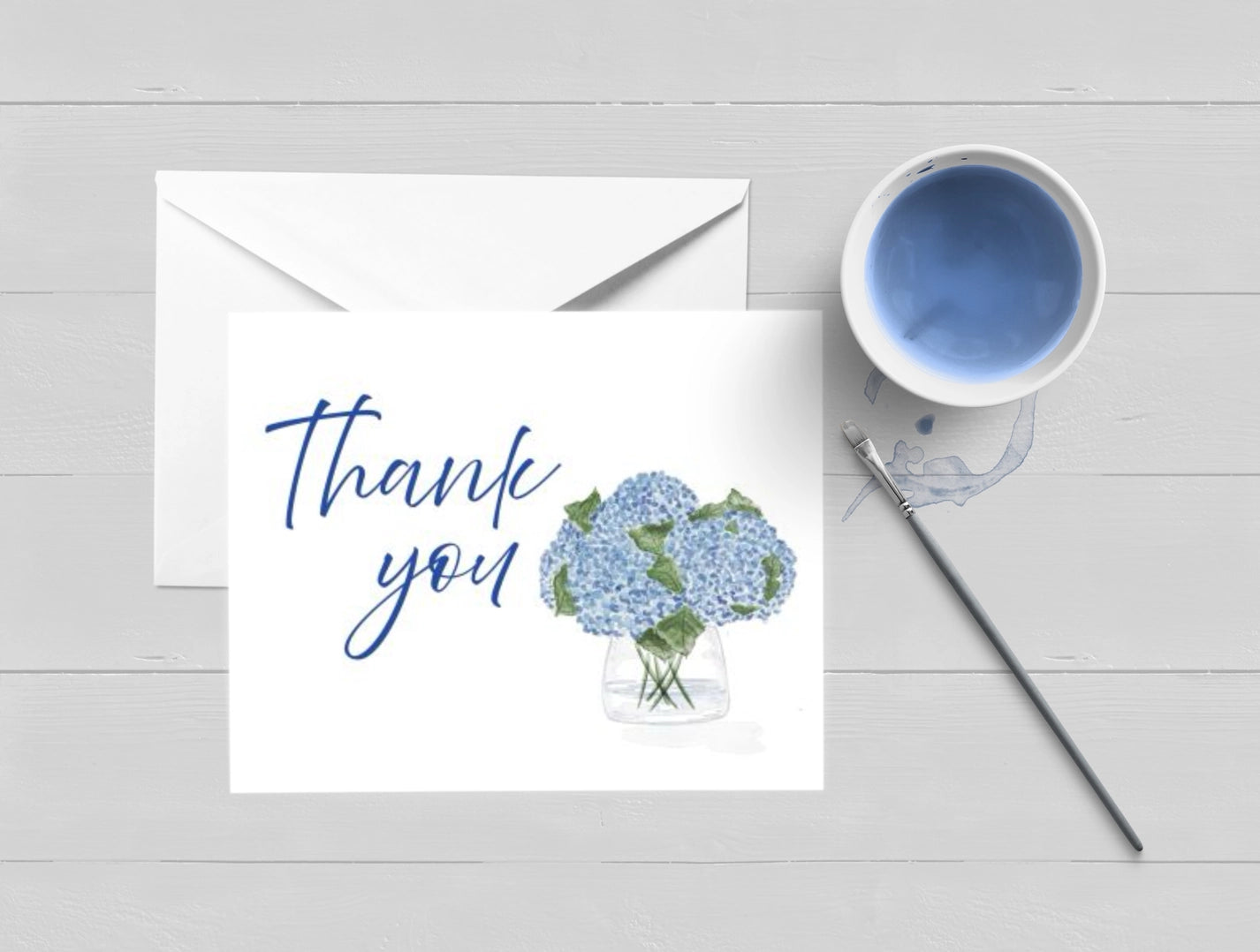 Hydrangea Thank You Coastal Watercolor Boxed Card Set