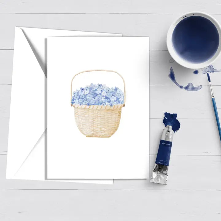 Hydrangea Nantucket Basket Watercolor Notecard
