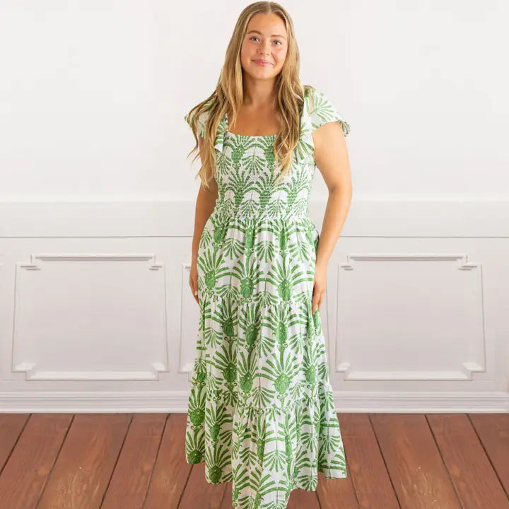 Smocked Flutter Sleeve Dress