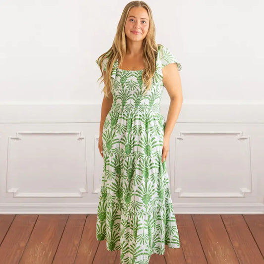Smocked Flutter Sleeve Dress