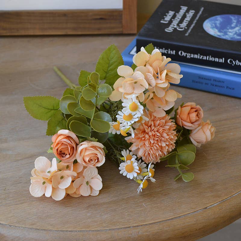 12''T Silk Mixed Floral Bouquet, Rose/Hyrangeas/Mums/Daisies