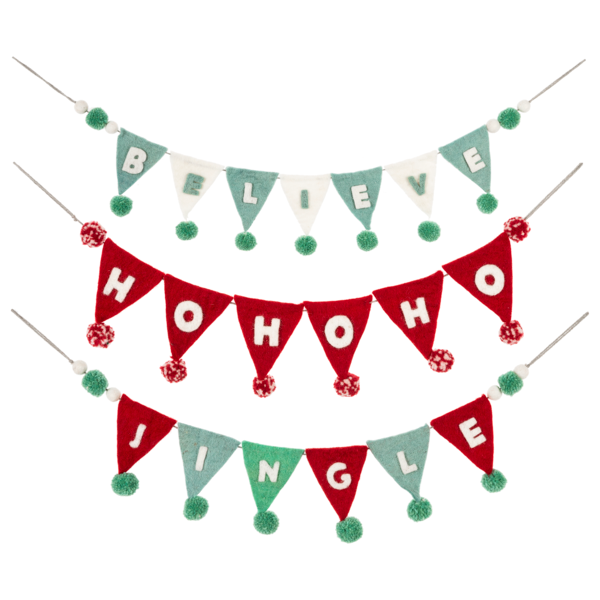 Holiday Garland - Believe, Jingle, & Ho Ho Ho