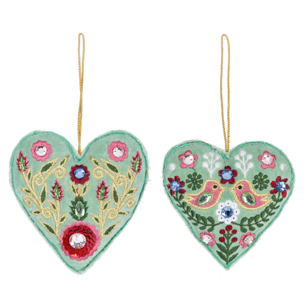 Embroidered Heart Ornaments