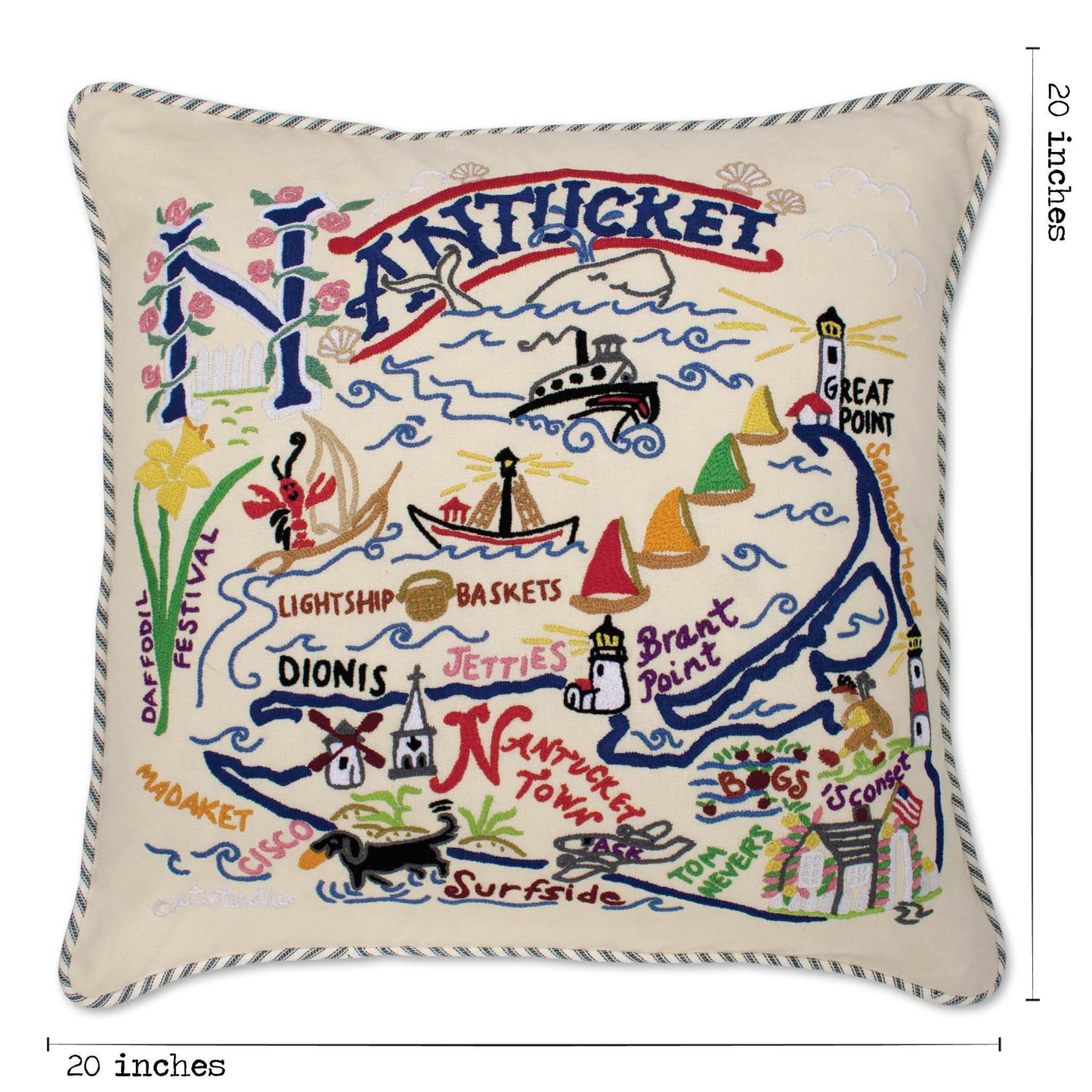 Nantucket Hand-Embroidered Pillow 20x20