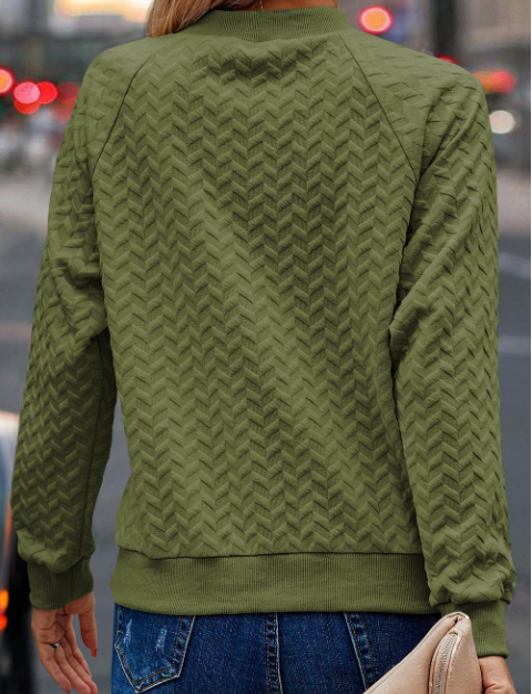 Solid Textured Raglan Sleeve Pullover Sweatshirt