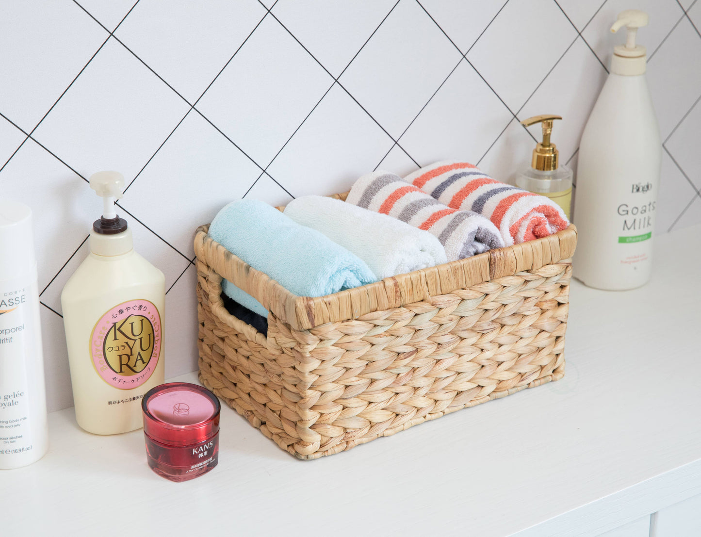 Natural Woven Water Hyacinth Wicker Storage Bin Basket